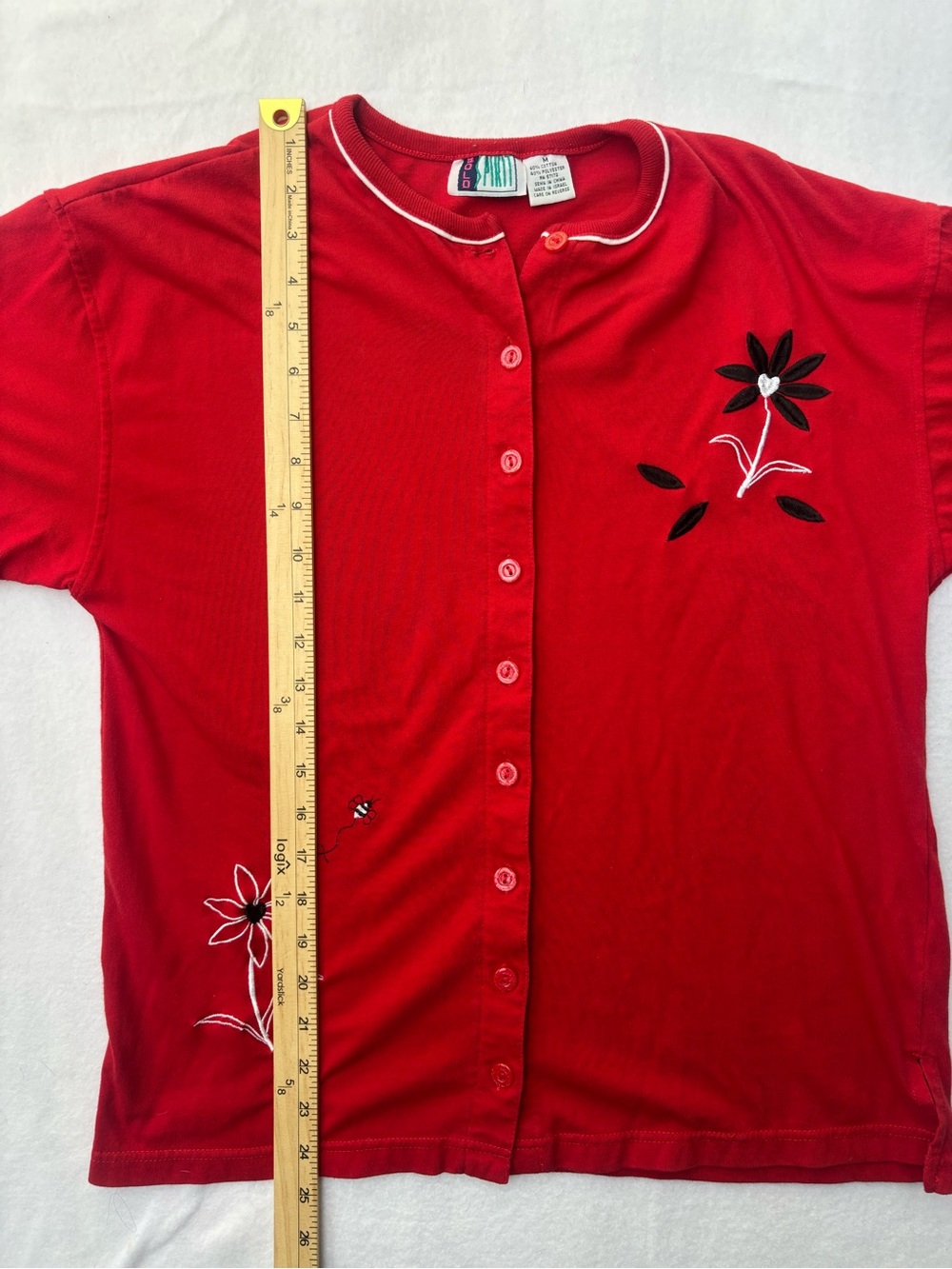 VINTAGE Bold Spirit Red Floral Button-Front Womens Top - Picture 6 of 9